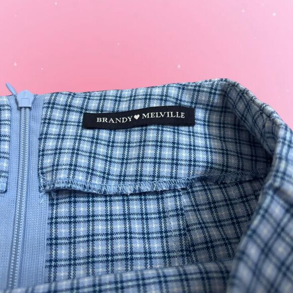 Brandy Melville Blue and White Plaid Mini Skirt “One Size” - Picture 3 of 3
